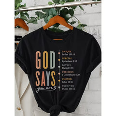 Women's Christian Faith Graphic T-Shirt, Inspirational Bible Verse Print Casual Crew Neck Short Sleeve Tee, Church Shirt Gift for Mom, Wife, Sister, Daughter