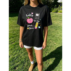 Happy To See Your Face Teacher T Shirt Women Cute Apple Pencil Graphic Tee Vintage Back To School Summer Top