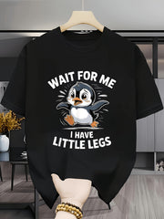 Funny Penguin Lover T-Shirt, Cute Cartoon Penguin Graphic Tee, Casual Short Sleeve Crew Neck Shirt, Soft Comfortable Everyday Summer Top