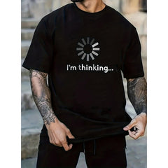 "I'm Thinking" Pattern Print Men's Comfy Chic T-shirt, Graphic Tee Men's Summer Outdoor Clothes, Men's Clothing, Tops For Men, Gift For Men