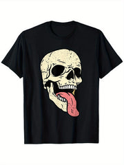 Skull Tongue Out Halloween Spooky Skeleton Bones Gothic Goth T-Shirt for Men Women, Gifts Halloween Gifts Thanksgiving Gifts Christmas Gifts, Men'S T-Shirts, Unisex Black