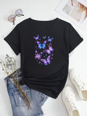 Women's Butterfly Print Short-Sleeve T-Shirt | Round Neck Top All-Season