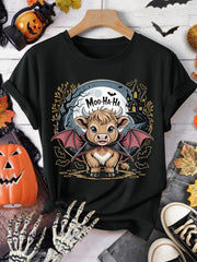 Moo-Ha-Ha T-Shirt Halloween Highland Cow Vampire Bat Tee