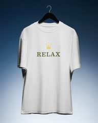 DIYANYONE Original "RELAX" Crown Cotton T-Shirt - Luxury Brand Parody Tee, Stress Relief Wellness Style