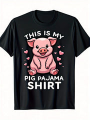 This Is My Pig Pajama Shirt Cute Pink Pig Animal Lover Graphic Tee for Men Women, Funny Farm Animal Short Sleeve T-Shirt, Casual Crew Neck Top for Pig Lover Gift