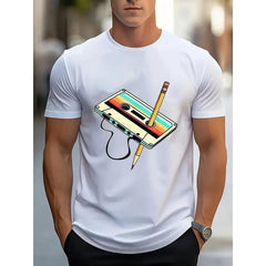 Men's Retro Cassette Tape Nostalgic Graphic T-Shirt Men's 80s Music Vintage Inspired Casual Tee