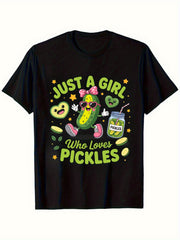 Girl Who Loves Pickles Cute Cucumber Cartoon Casual Fun Foodie Gift Unisex Tee