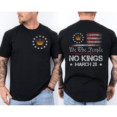 We The People No Kings Day T-Shirt - American Flag 2-Sided Patriotic Tee