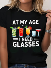 At My Age Need Glasses Cocktail Martini Funny Oversized Summer Casual Unisex Tee
