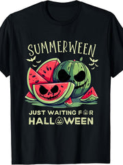 Retro Summerween Watermelon Bat Halloween Summer Party Casual Gift Unisex Tee