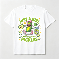 Girl Who Loves Pickles Cute Cucumber Cartoon Casual Fun Foodie Gift Unisex Tee