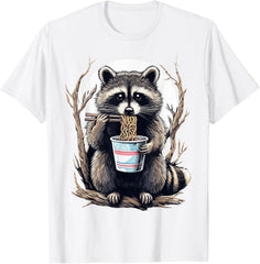 Raccoon Eating Instant Noodle Cup Funny Animal Meme Graphic Unisex Tee