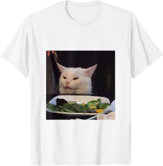 Dinner Table Cat Meme Funny Internet Yelling Confused Gift T-Shirt Small