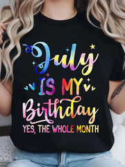 July Birthday Month Color Changing Lettering Party Summer Gift Unisex Tee