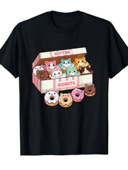 Kitten Donuts Cat Lover Cute Doughnut Streetwear Trendy Summer Gift Unisex Tee