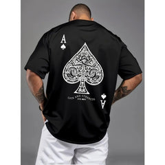 Summer Oversized T-Shirt For Men 100% Cotton Retro Spade Print Casual Tee