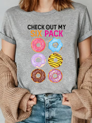 Six Pack Donut Funny Gym Foodie Humor Summer Casual Loose Gift Unisex Tee