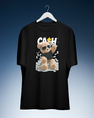 DIYANYONE Original "CASH KING" Teddy Bear Cotton Graphic T-Shirt - Urban Streetwear Style, Anti-Establishment "No King in American" Statement Tee