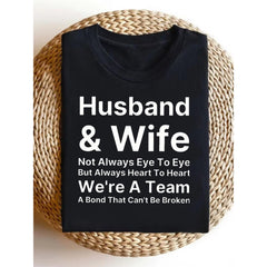 Not Always Eye To Eye But Always Heart To Heart Husband Wife Couple T-Shirt Romantic Matching Anniversary Valentine Gift Unisex Summer Casual Top Soft Cotton Crew Neck Vintage Style