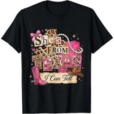 She’s From Texas I Can Tell Western Cowgirl T-Shirt Pink Boots Lone Star State Pride Graphic Tee Unisex Summer Casual Top Soft Cotton Crew Neck