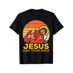 100%25 Cotton Jesus Has Your Back Jiu Jitsu Retro Christian Men T-Shirt Selected pure cotton interesting design DIY short sleeve t-shirt for men, soft and breathable