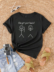 INAWLY Cartoon & Slogan Graphic Tee I've Got Your Back Graphic Tees Women Tops