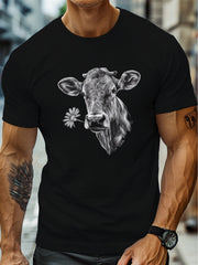 Casual Short-Sleeve T-Shirts Featuring a Detailed Graphic Print of a Cow'S Head, Perfect for Everyday Wear