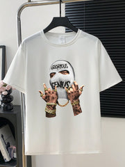 Men's Fashion Masked Person Print Round Neck Short Sleeve T-Shirt