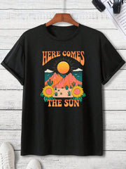 Here Comes The Sun With Cactus And Flowers Design Men's T-Shirts