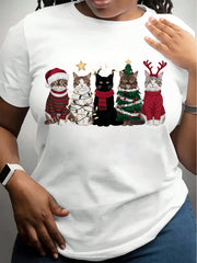 Christmas Cats In Santa Hats And Sweaters Graphic T-Shirt For Women