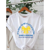 Syndrome-Themed Printed T-Shirt, Short-Sleeved, Round-Neck, Casual Top, Spring/Summer Women's Clothing
