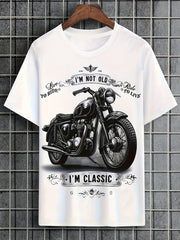 Summer Casual Men's Short Sleeve Tees Vintage Style Motorcycle Print and "I'M NOT OLD I'M CLASSIC" Graphic Tshirt Menwear
