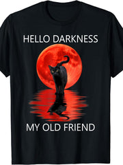 Cat Hello Darkness My Old Friend - Black Cat Hello Darkness T-Shirt Funny Crew Neck Tee with Stylish Print Casual Travel Clothing for Fashion Enthusiasts Ideal
