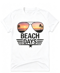 Women's Beach Days Sunglasses Graphic T‑Shirt, Retro Distressed Palm Tree Sunset Crew Neck Short‑Sleeve Casual Summer Cotton Tee Suitable clothes for vacation