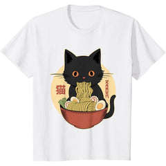 Cat Ramen Funny Graphic Tees Japanese Kawaii Cat Anime T-Shirt