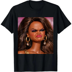 Funny Creepy Black Doll Face Meme T-Shirt - Gen Z Reaction Brainrot Graphic Tee, Unisex Casual Top