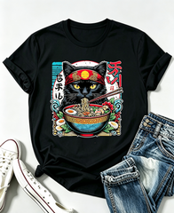 Men's & Women's Japanese Anime Kawaii Cat & Ramen Noodle T-Shirt