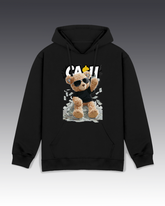 DIYANYONE Original Cool Teddy Bear "CASH KING" Hoodie - Heavyweight Cotton Blend Streetwear Pullover, Anti-Authoritarian "No King in American" Graphic Hoodies