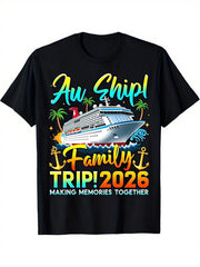 2026 Family Cruise Vacation Graphic T-Shirt Cruise Ship Palm Tree Tee