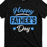 Happy Father‘s Day Blue Text & Heart Print T-Shirt - Unisex Casual Gift for Dad, Crew Neck Short Sleeve Top