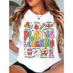 Play Is Learning Teacher T-Shirt - Vibrant Educational Graphic Print, Breathable Summer Casual Tee