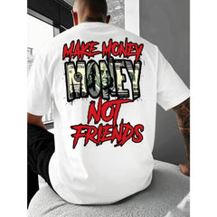 Men's Make Money Not Friends Slogan Graphic Tee Retro Streetwear Style Printed Design ,Soft Breathable Fabric Apparel Trendy Summer Outdoor Clothing Daily Commute Versatile All Season Casual Gift