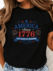 250 Years of Freedom America Since 1776 T-Shirt for Women, Patriotic USA Graphic Tee, July 4th Independence Day Shirt