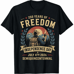 250 Years of Freedom Independence Day 2026 Outdoor T-Shirt, Patriotic USA July 4th Semiquincentennial Graphic Tee for Men Women