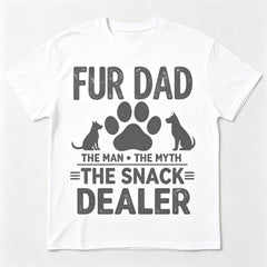 Funny Fur Dad The Man The Myth The Snack Dealer Pet Dad T-Shirt Paw Prints Graphic Tee Dog Cat Dad Gift Father‘s Day Unisex Summer Casual Top Soft Cotton Crew Neck Vintage Style