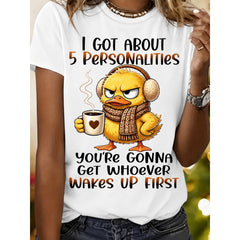 “Grumpy Duck” Coffee Cup Quote Tee – Funny 5 Slogan Graphic Shirt for Men Women, 180g Soft Cotton Crewneck