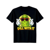 Dill With It Pickle Pun Funny T-Shirt Sarcastic Food Humor Graphic Tee Casual Summer Crew Neck Unisex Gift for Men Women Soft Cotton Vintage Style
