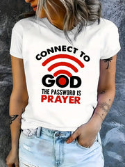 Women's Connect To God Prayer Graphic T‑Shirt, Faith Religious Wifi Quote Short Sleeve Crew Neck Casual Tee