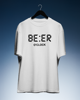 DIYANYONE Original "BE:ER O'CLOCK" Cotton T-Shirt - Digital Clock Style Beer Humor Tee, Pub Culture Graphic