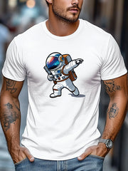 Men's T-shirt, Men's Cartoon Astronaut Graphic Summer Casual Crew Neck Short-sleeve T-shirt